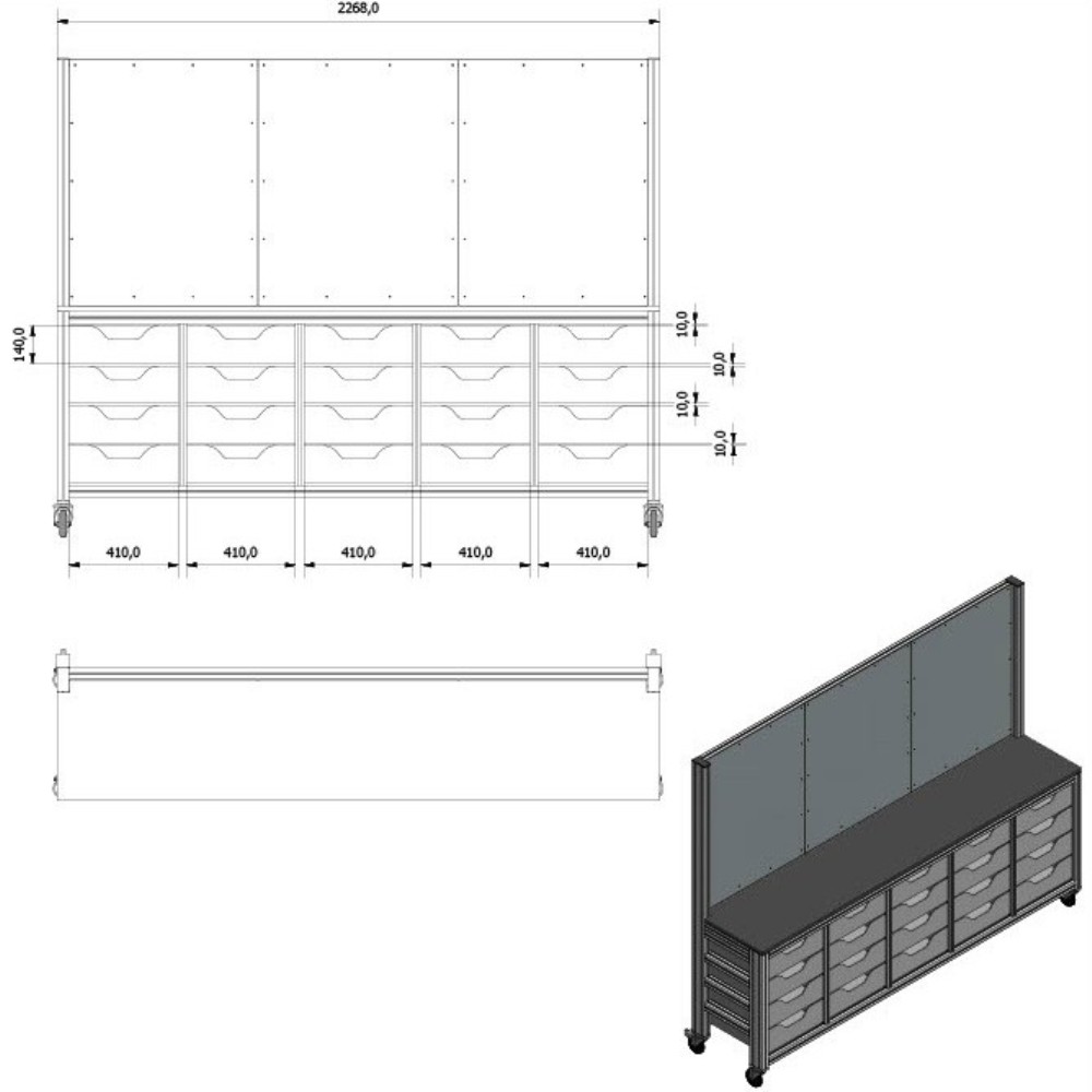 521004 - BANC À 20 TIROIRS